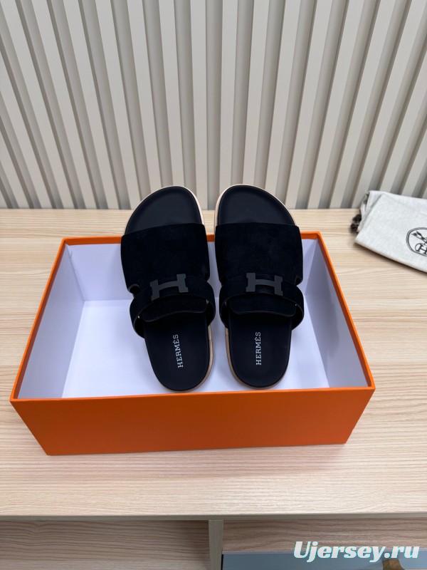 2025 Slippers Hermès Black Suede Sandals