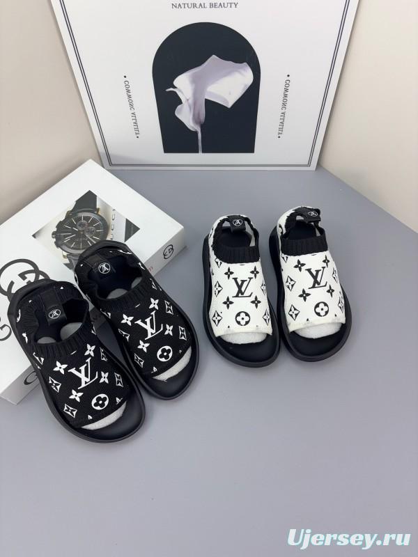 2025 Kids Louis Vuitton Black White Fabric Sandals