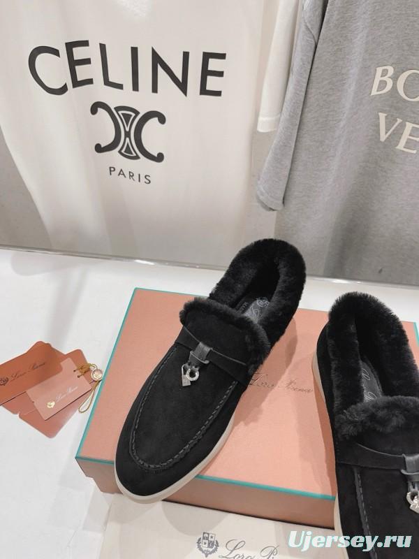 2024 Unisex Le Parmentier Black Suede Leather Wool Loafers MJ00310