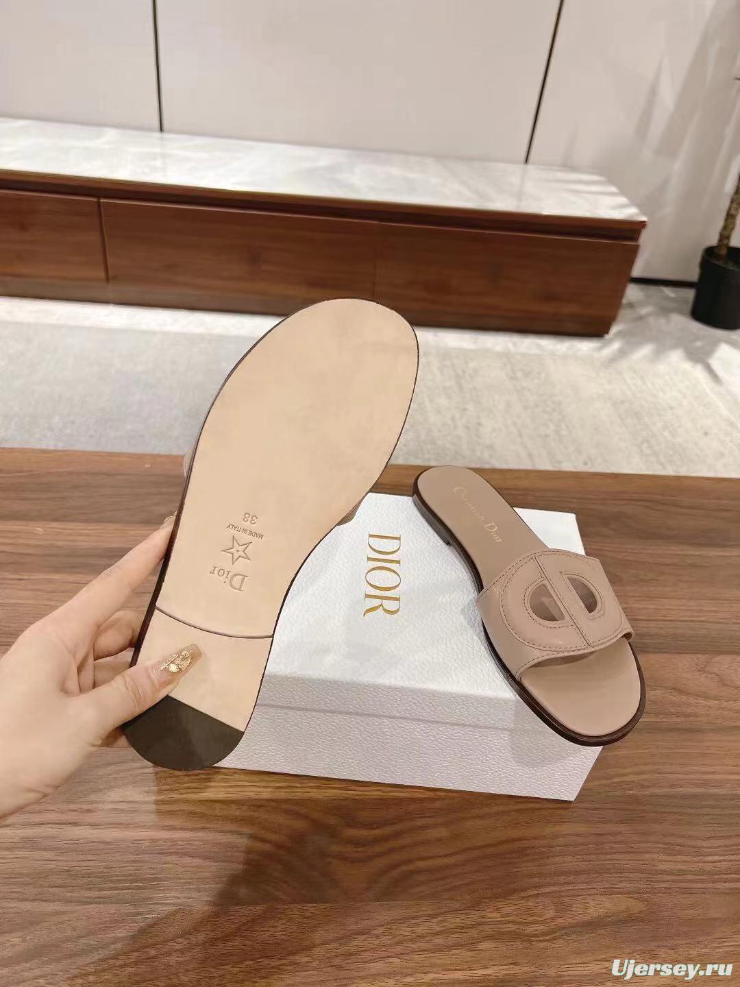 2025 Dio Women Beige Leather Slippers LY00260