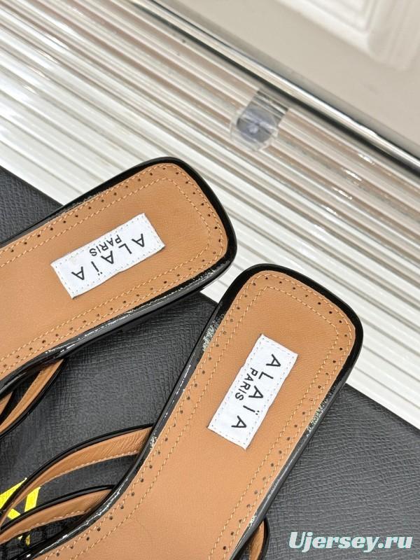 2025 Women AlAIA Black Leather Mesh Flat Mule KFY00260