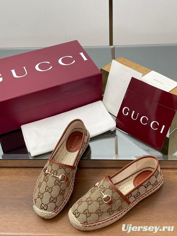2025 Women Gucci Brown Canvas Leather Loafers Horsebit LY00200