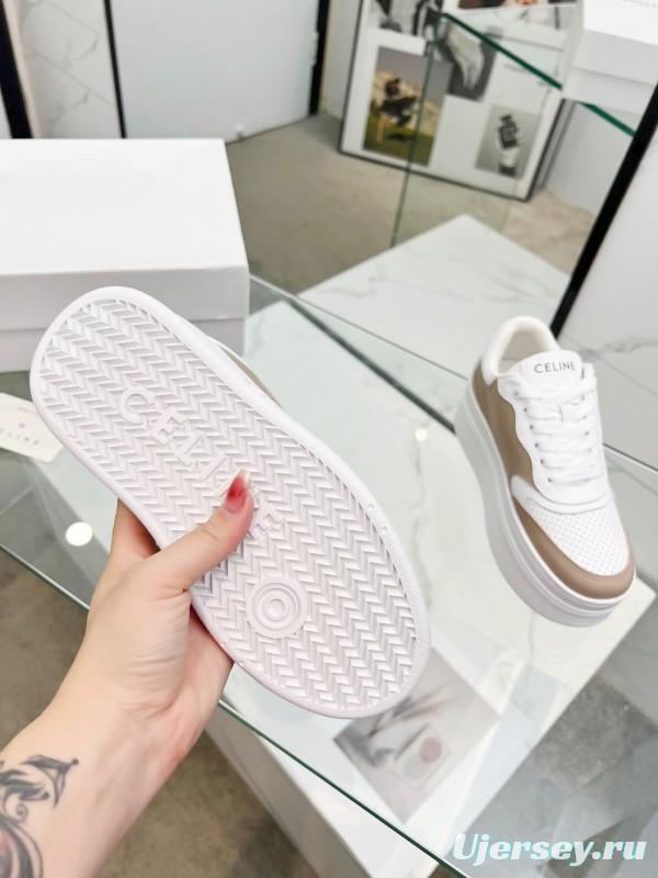 2025 Women Celine White Beige Leather Sneakers KFY00270
