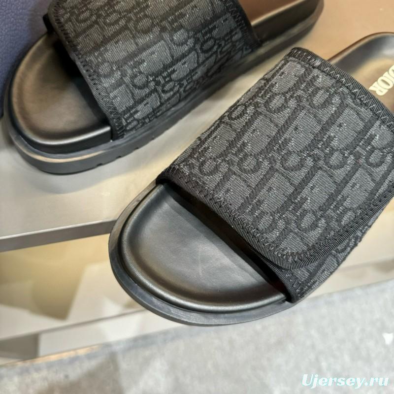 2024 Dior Black Fabric Leather Slippers MJ00180