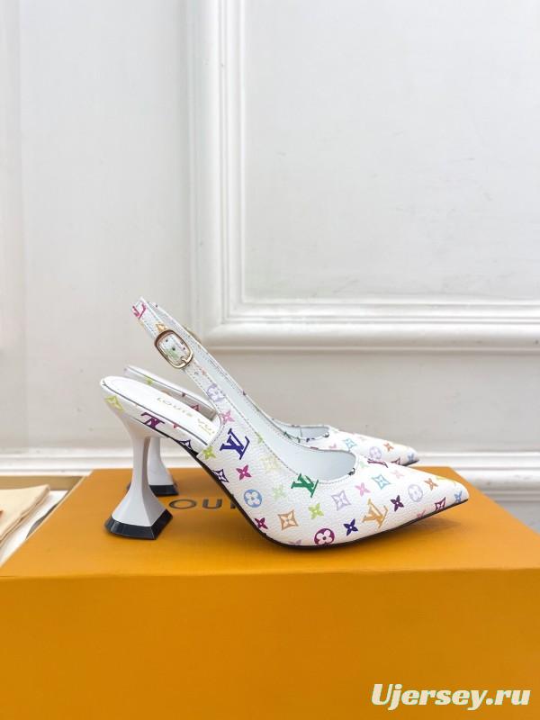 2025 Women Louis Vuitton White Multicolor Leather Heels KFY00280