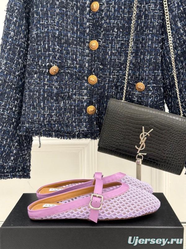 2025 Women Yves Saint Laurent Purple Mesh Leather Slippers