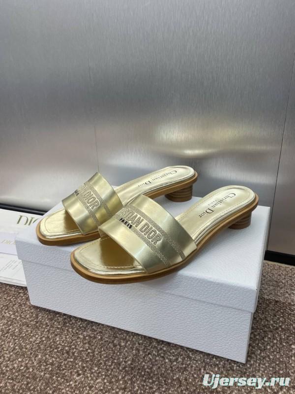 2025 Women Dior Gold Leather Slippers CHRISTIAN DIOR PARIS