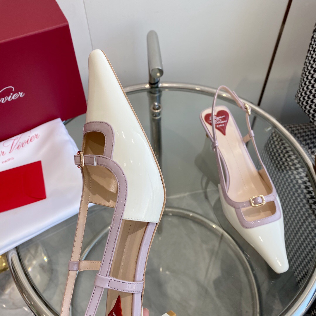 2025 Women Roger Vivier White Pink Leather Patent Leather Slingback KFY00340