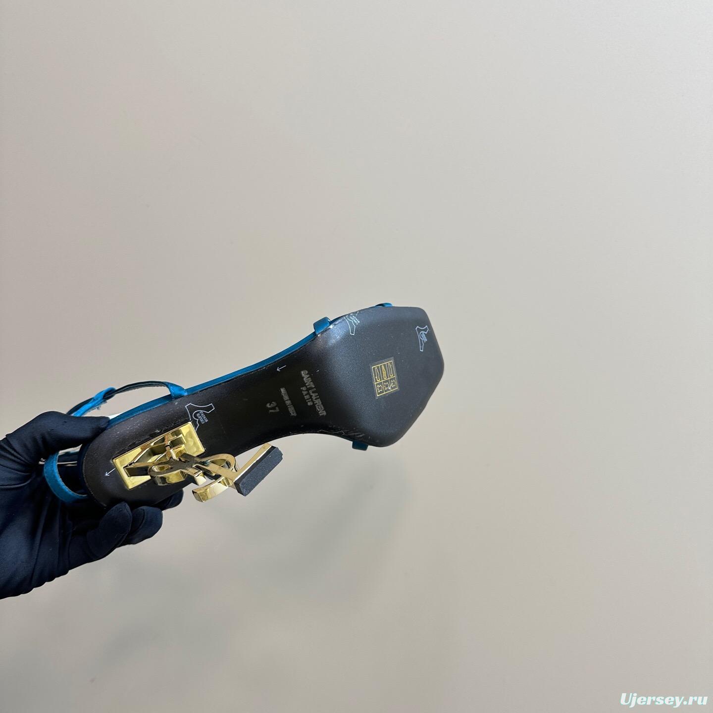 2025 Women Yves Saint Laurent Blue Silk High Heel Sandals KFY00290