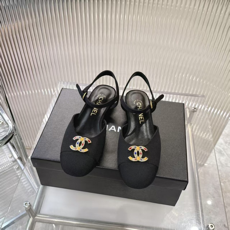 2025 Women Chanel Black Fabric Slingback Sandals