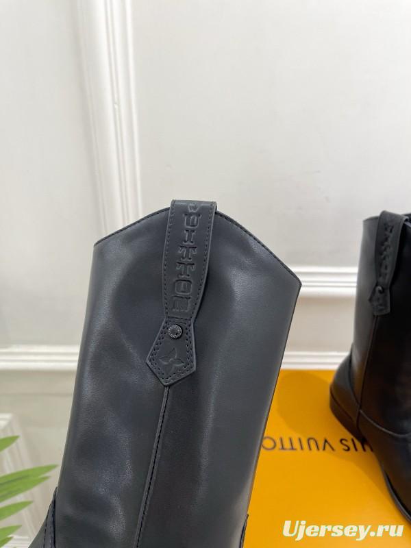 2024 Women Louis Vuitton Black Leather Boots MJ00440