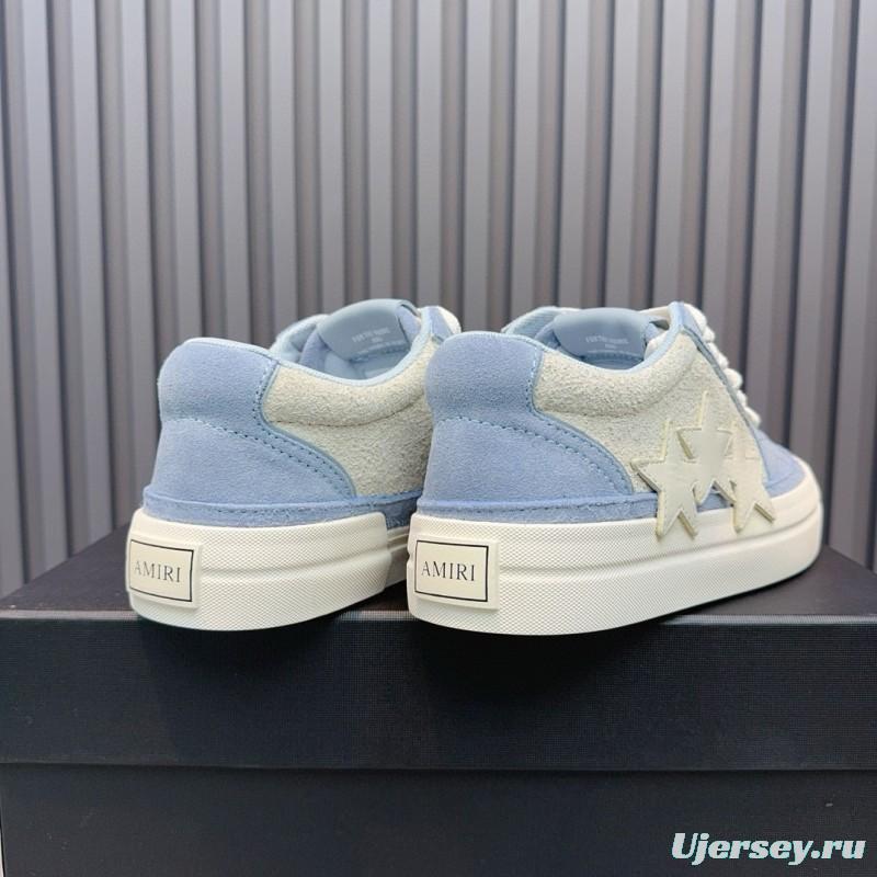 2024 Unisex Amiri Blue White Canvas Suede Sneakers MJ00300