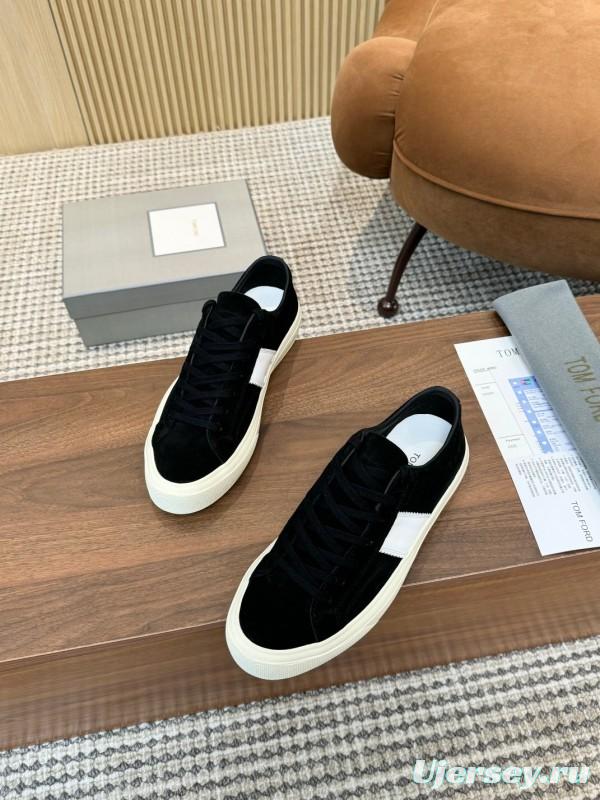 2025 Unisex TOM FORD Black White Suede Leather Sneakers