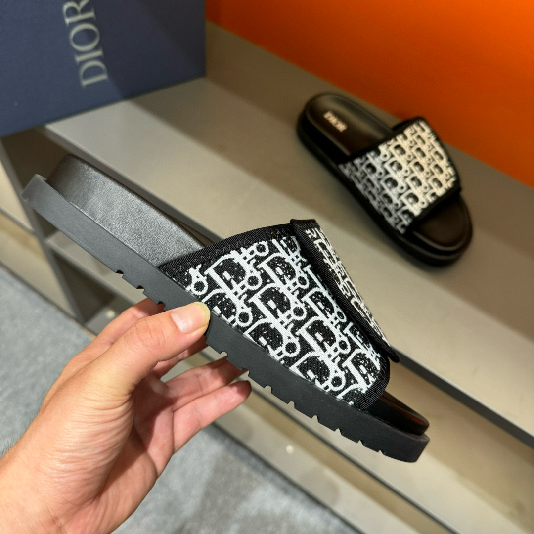 2024 Slippers Dior Black White Canvas Slippers MJ00180