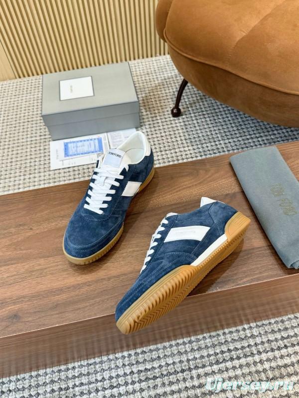 2025 Men TOM FORD Blue White Suede Sneakers LY00360