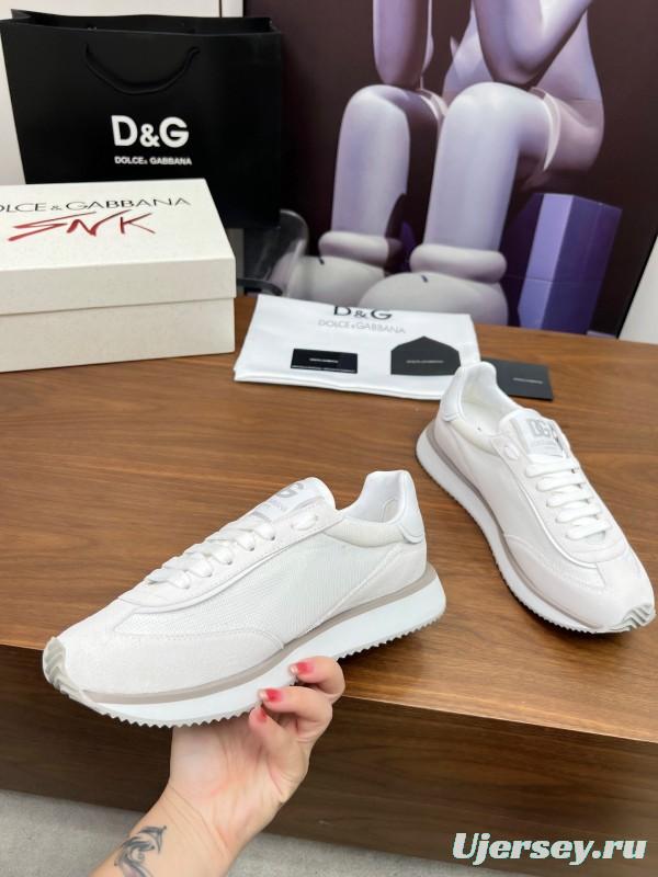 2025 Unisex Dolce & Gabbana White Mesh PU Sneakers LY00300
