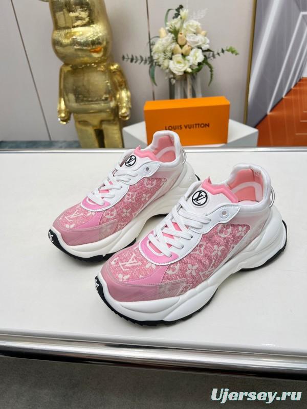 2025 Women Louis Vuitton Pink White Canvas Leather Sneakers