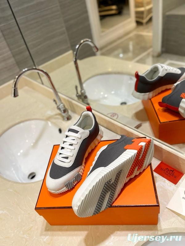 2024 Unisex Hermès Black White Imported Silk Sheepskin Imported Suede Casual Sneakers MJ00320