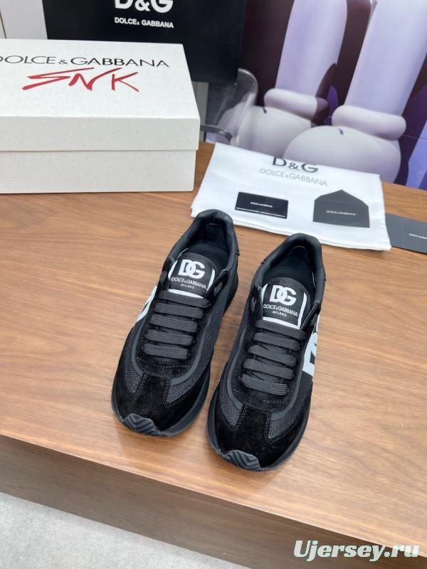 2025 Unisex Dolce & Gabbana Black Mesh Suede PU Sole Sneakers LY00300