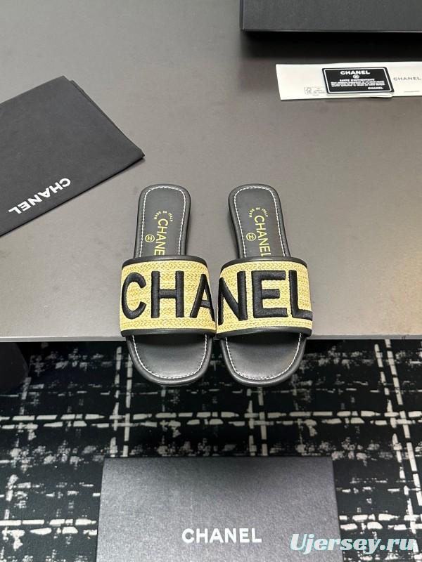2025 Slippers Chanel Yellow Black Fabric Slide