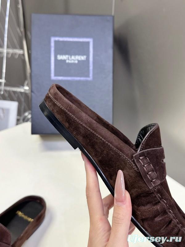 2025 Women Yves Saint Laurent Brown Suede Loafer