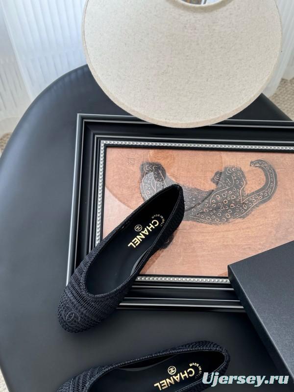 2025 Women Chanel Black Mesh Ballet Flats LY00280