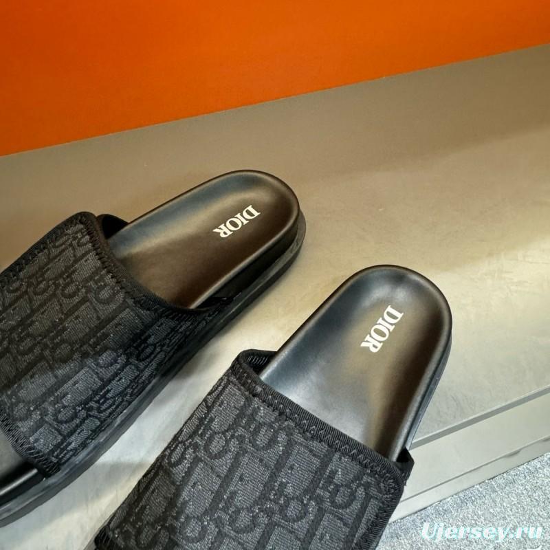 2024 Dior Black Fabric Leather Slippers MJ00180