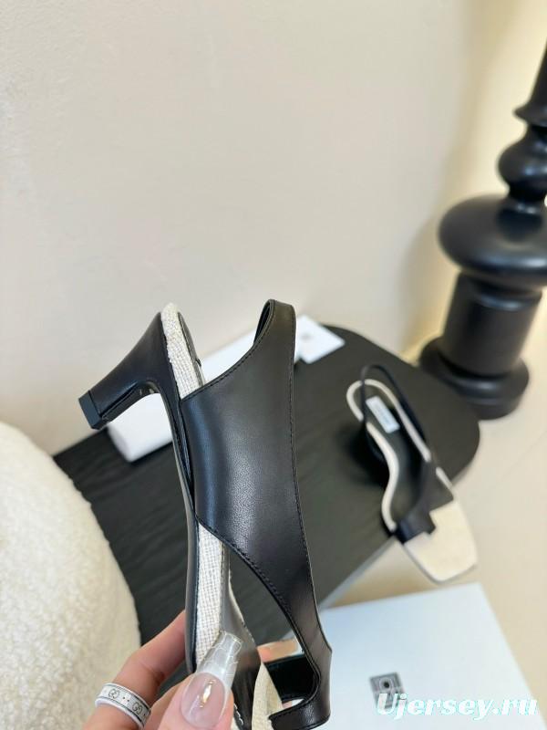 2025 Women Toteme Black White Leather Slingback Sandals