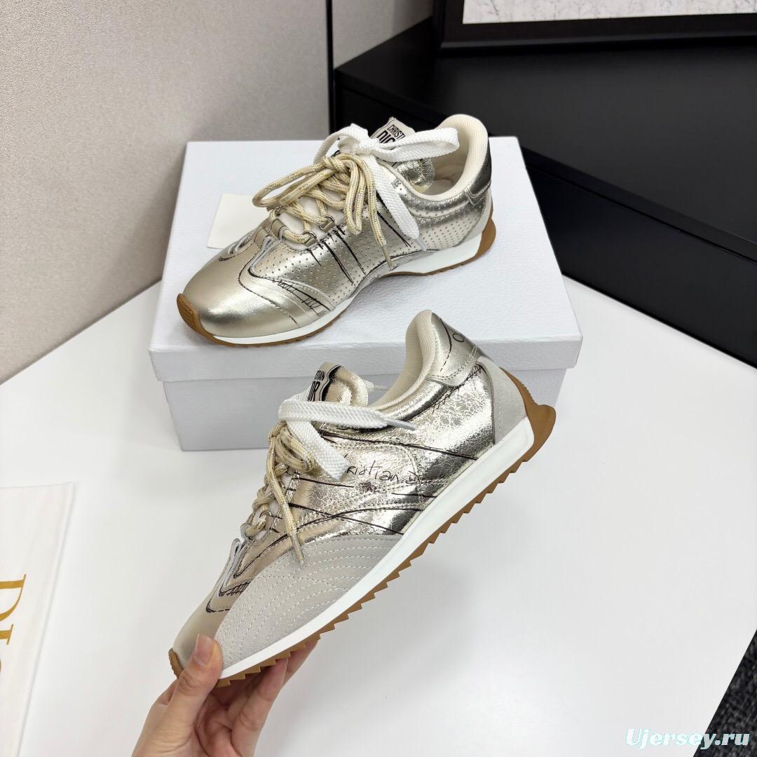 2025 Women Dior Silver Leather Running Shoes LY00300