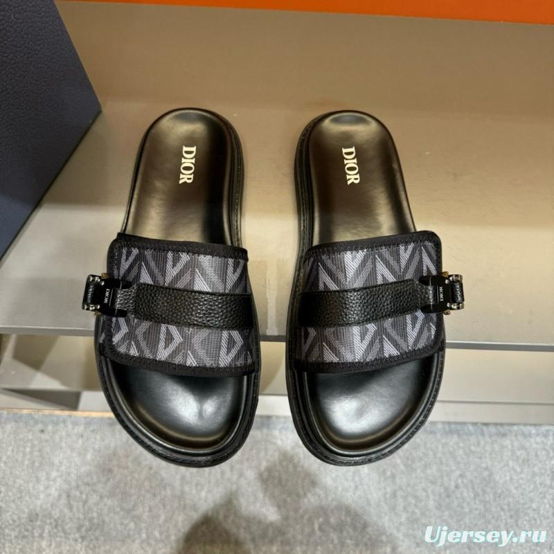 2024 Slippers Dior Black Fabric Leather Slippers