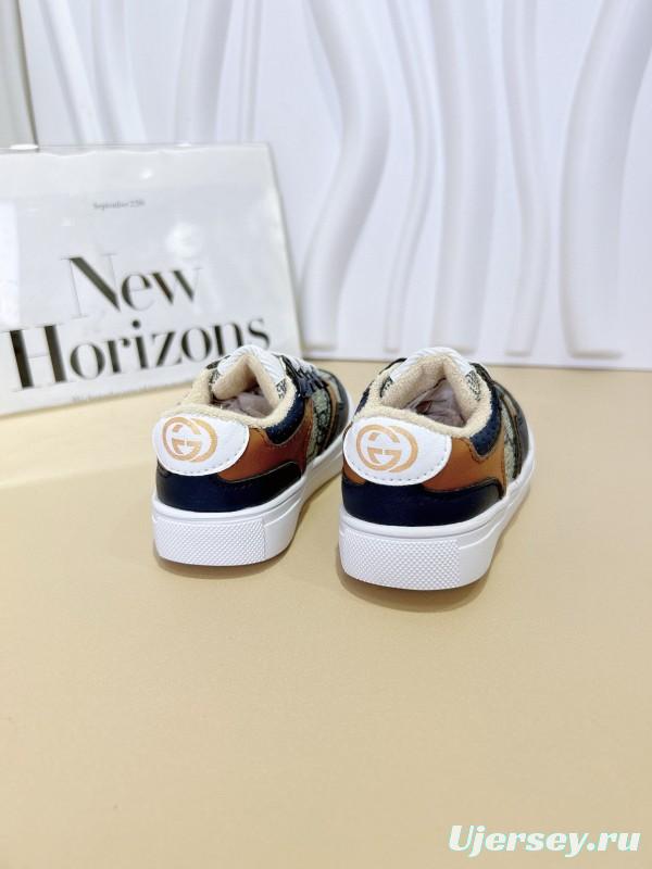 2024 Kids Gucci Blue Brown Canvas Leather Sneakers