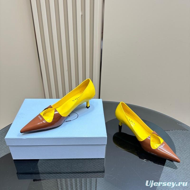 2025 Women Prada Brown Yellow Leather Heels KFY00310