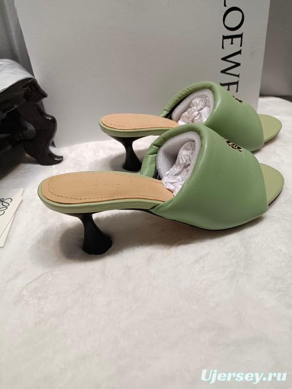 2025 Women Loewe Green Leather Slippers