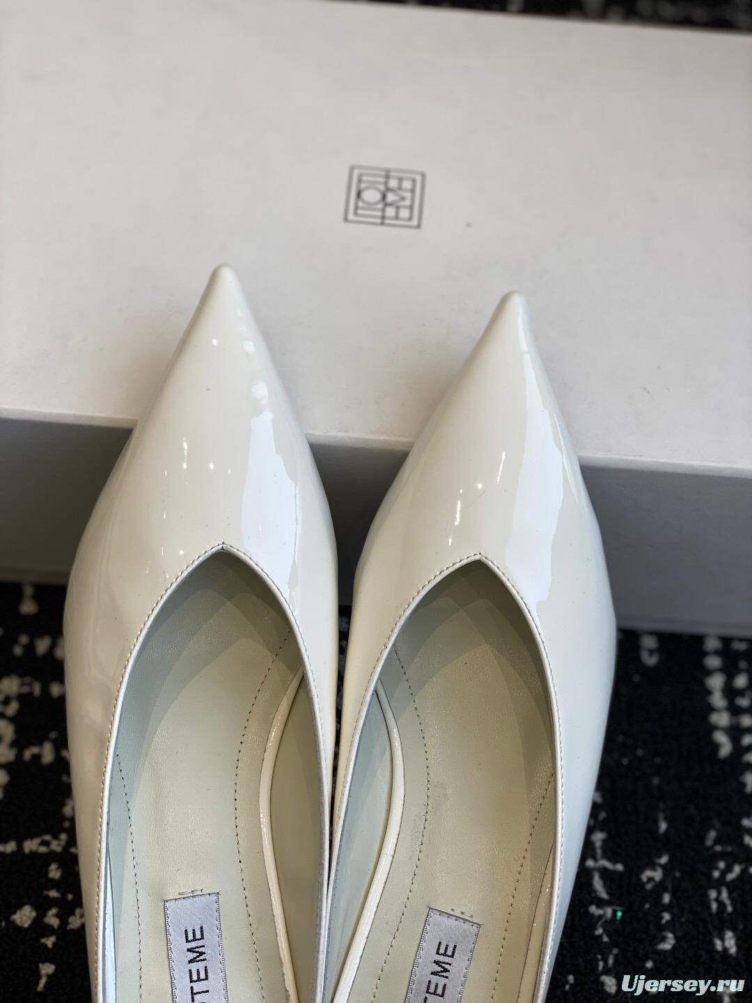 2025 Women Toteme White Patent Leather Mule Shoes