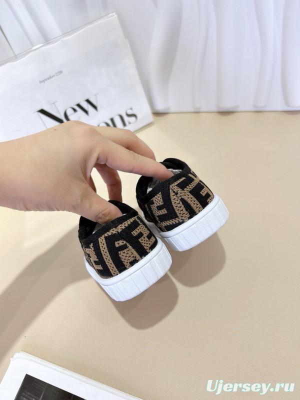 2024 Kids Fendi Black Beige Canvas Sneakers