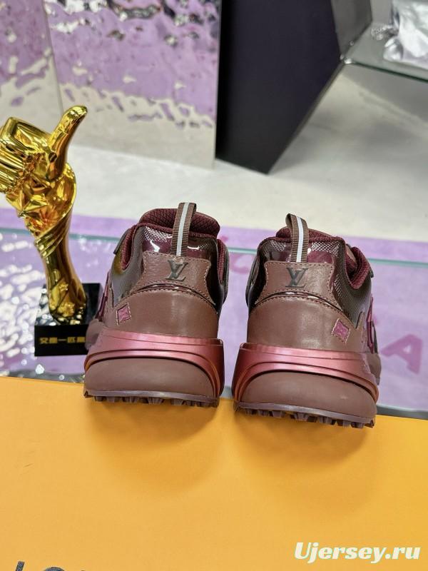 2025 Men Louis Vuitton Brown Mesh Leather Sneakers MJ00420