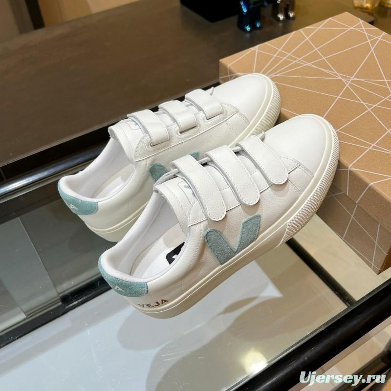 2025 Women VEJA White Blue Leather Canvas Vulcanized Sneakers MJ00240