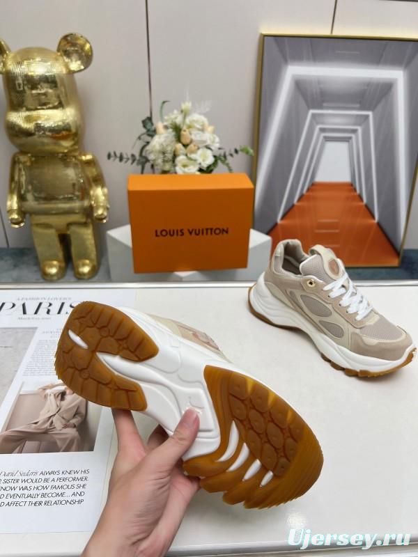 2025 Unisex Louis Vuitton Pink White Black Blue Apricot Leather Tech Fabric Sneakers Monogram Flower LY00340