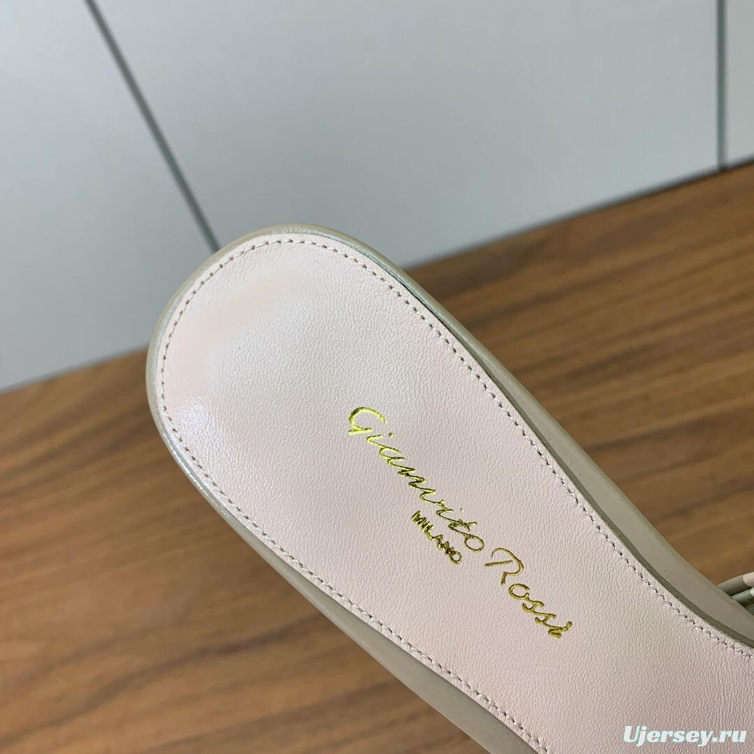 2025 Women Gianvito Rossi Beige Leather Pointed Toe High Heel Mule