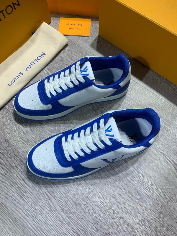 2024 Men Louis Vuitton Blue White Leather Sneakers MJ00380