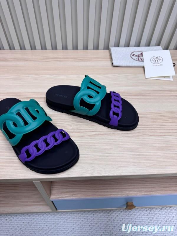 2025 Slippers Hermès Green Purple Rubber Casual LY00360