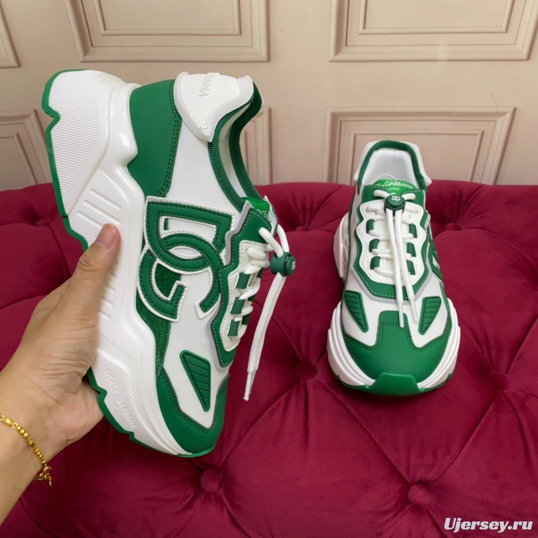 2025 Unisex Dolce & Gabbana Green White Leather Lycra Sneakers DG LY00330(F)/LY00340(M)