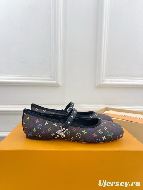 2025 Women Louis Vuitton Rainbow Monogram Leather Ballet Flats Custom MJ00300