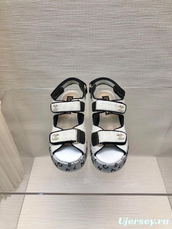 2025 Women Chanel White Black Leather Sandals Platform LY00330