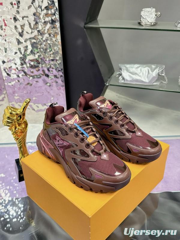 2025 Men Louis Vuitton Brown Mesh Leather Sneakers MJ00420