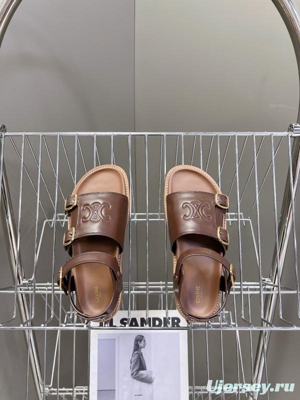 2025 Women Celine Brown Leather Sandals KFY00280