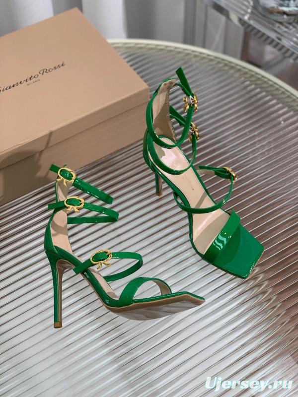 2025 Women Gianvito Rossi Green Leather High Heel Sandals