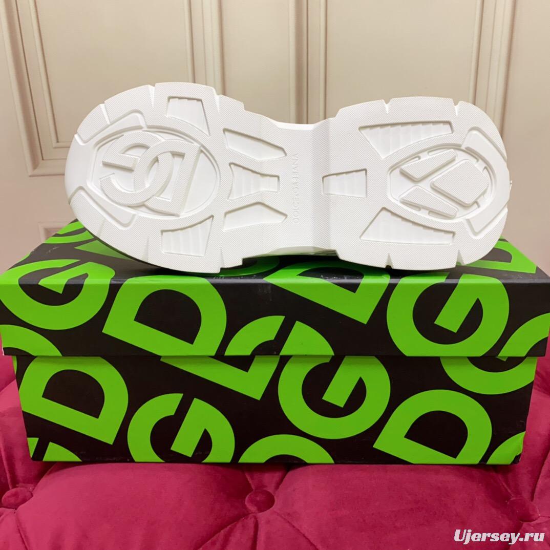 2025 Unisex Dolce & Gabbana White Mesh Leather Sneakers LY00340