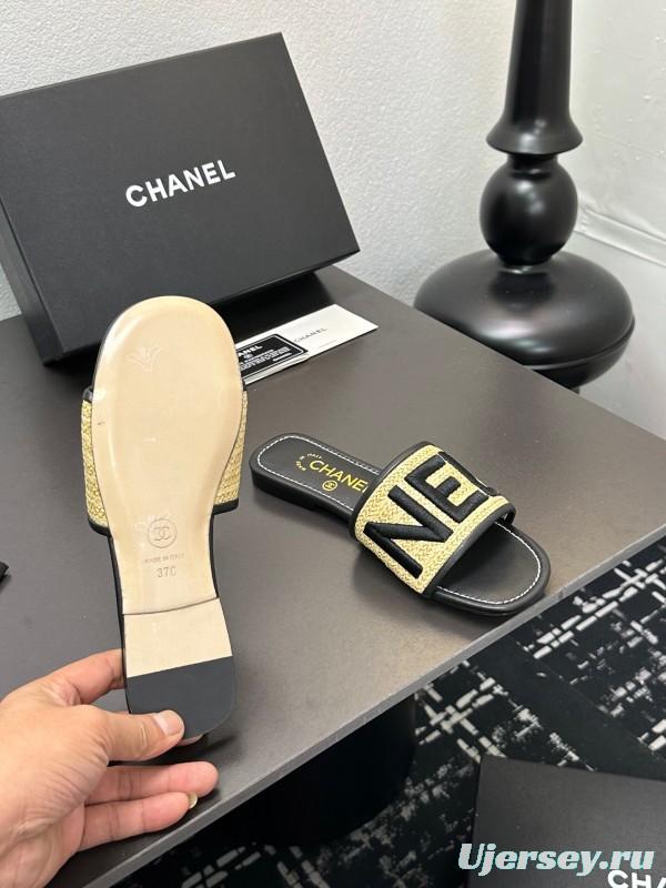 2025 Slippers Chanel Yellow Black Fabric Slide
