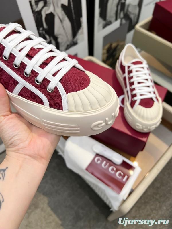 2025 Women Gucci Red White Canvas Sneakers